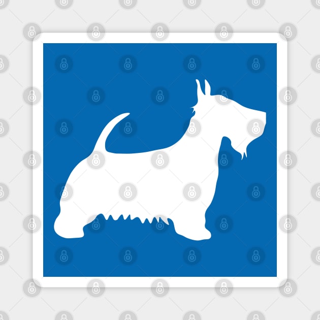 Scottish Terrier Dog Silhouette - White on Scottish Saltire Blue Background Magnet by MacPean