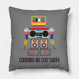 Music is my life,love music, robot Pillow