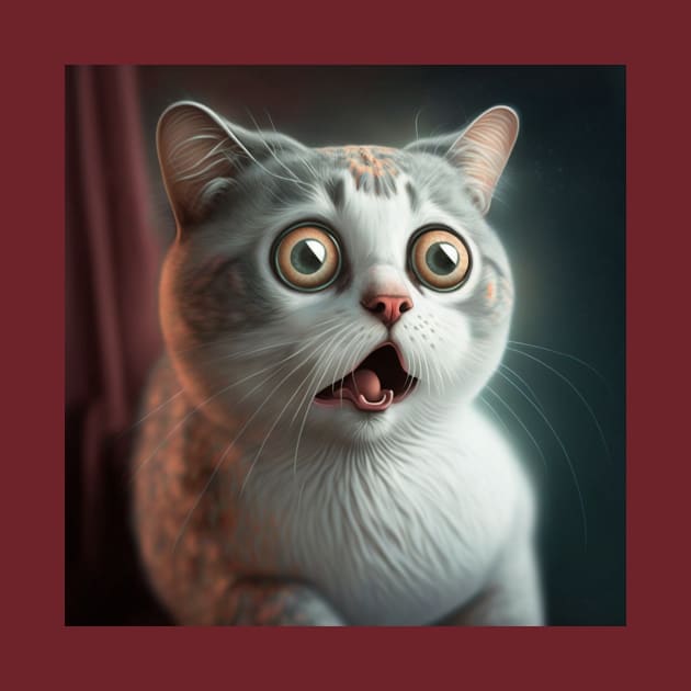 Illustration of surprised cat with bulging eyes by KOTYA