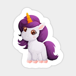 Cute little white unicorn with purple mane Magnet