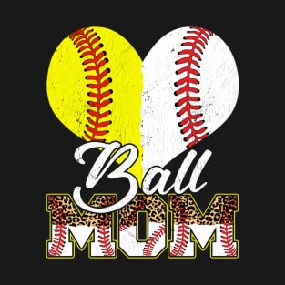 Ball Mom Heart Baseball Softball Mama Mothers Day T-Shirt