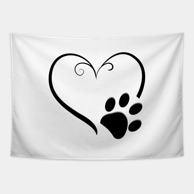 Dog paw print with heart symbol Tapestry by GULSENGUNEL