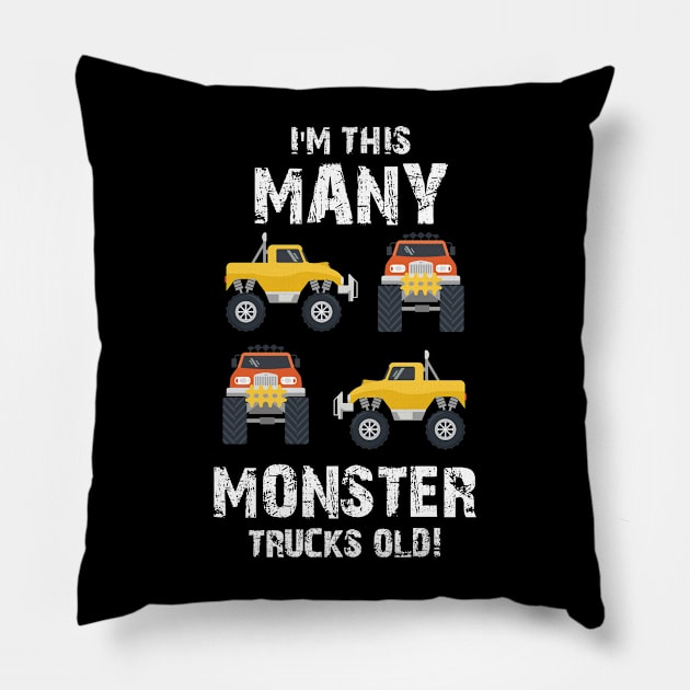 I Am This Many Moster Trucks Old, Boys Monster Truck Pillow by jmgoutdoors