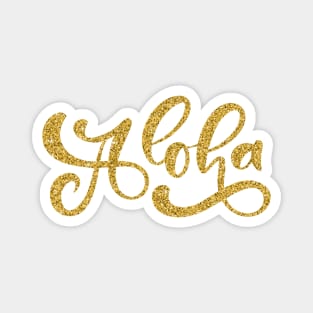 Hawaii / Aloha lettering / Gold Magnet