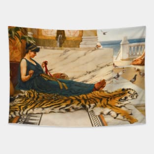 The Tigerskin (Sewing Girl) by John William Godward Tapestry