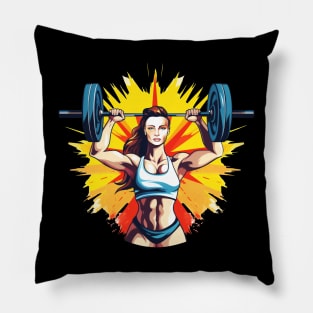 beautiful athlete woman lifting weights Pillow