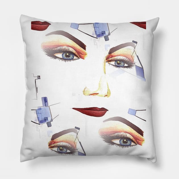 Watercolor Illustration with Feminine Elegant Eyes Pillow by Nisuris Art