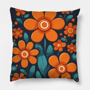 Orange Flowers Hippie Flower Power Retro Pillow