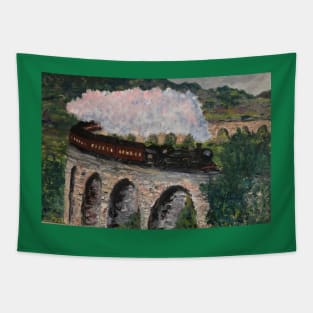 Train steaming over bridge Tapestry