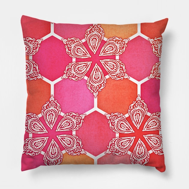 Pink Spice Honeycomb - Doodle Hexagon Pattern Pillow by micklyn