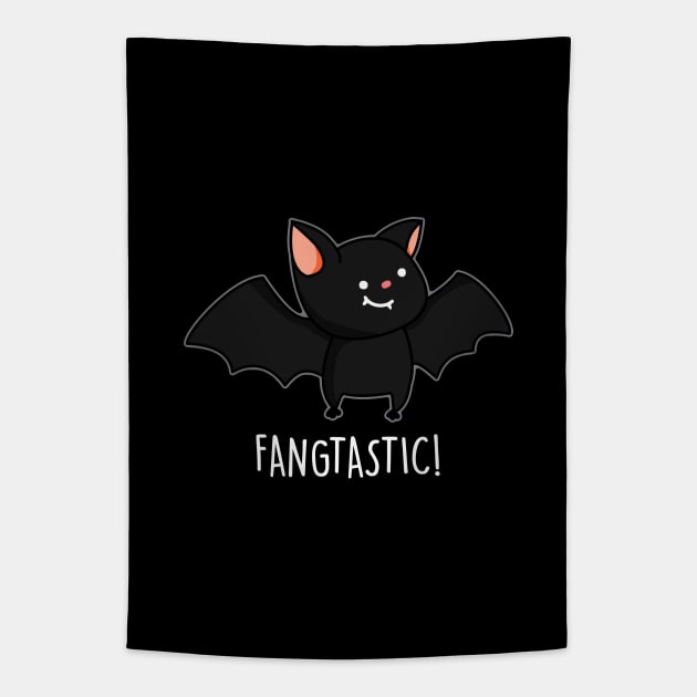 Fangtastic Cute Bat Pun Tapestry by punnybone