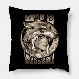 Wolf & Swallow - Art Nouveau [SEPIA] Pillow