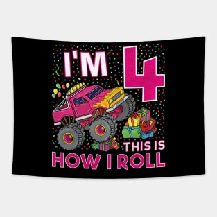 4th Birthday Monster Truck Party Gift 4 Year Old Girl Tapestry