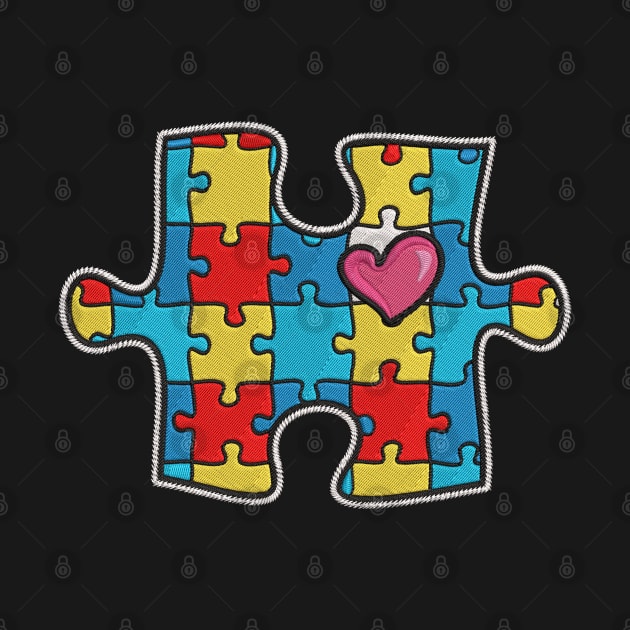 Puzzle Autism Awareness Embroidery Effect by Velvet Love Design 