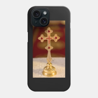 Beautiful cross inside romanian church at wedding time Phone Case