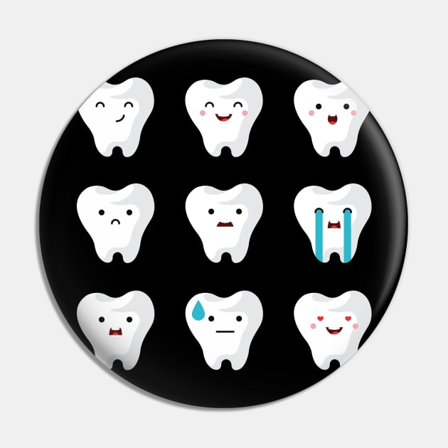 Teeth Emoji - Dental Assistant - Funny Dental Hygienist Gifts - Dentist - Tooth Health - Dentistry T-Shirt Pin by andreperez87