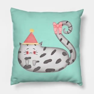 Cute little fat cat wearing pink hat Pillow