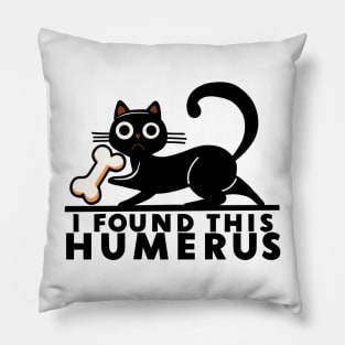 Funny black Cat Holding Human Bone Pillow