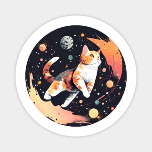 Cute Cat Moon Funny Cat - Floating in Space Magnet