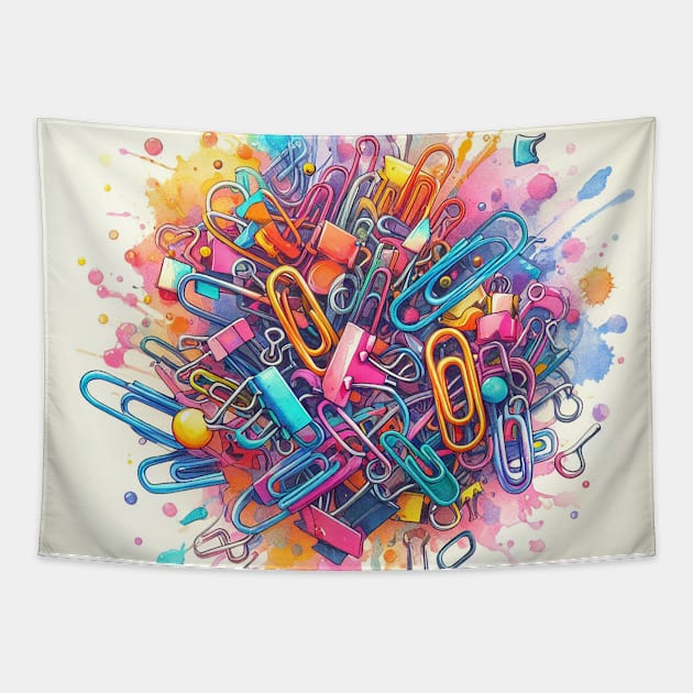 Psychedelic looking abstract illustration of paper clips Tapestry by WelshDesigns