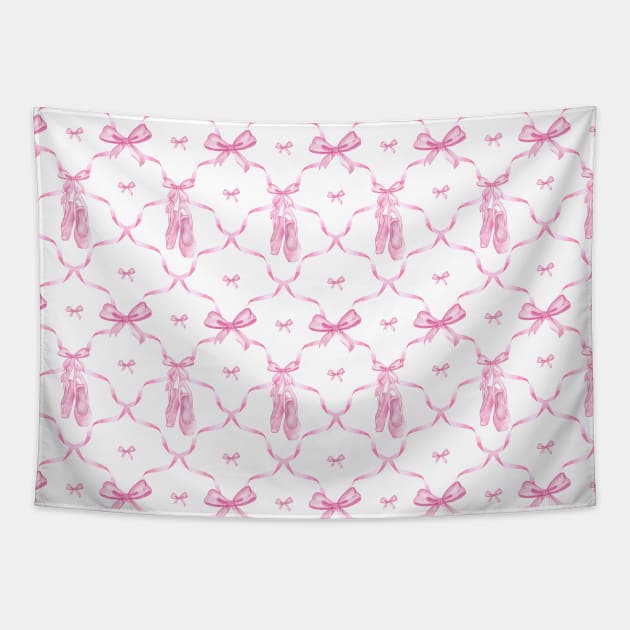 Aesthetic Pastel Pink Ballet Shoes,  Ribbons and Bows in watercolor. Tapestry by YourGoods