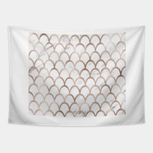 Rose gold mermaid scales - white marble Tapestry