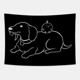 Dachshund and Chick - Black Line Tapestry