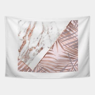 Rose gold marble & tropical ferns Tapestry