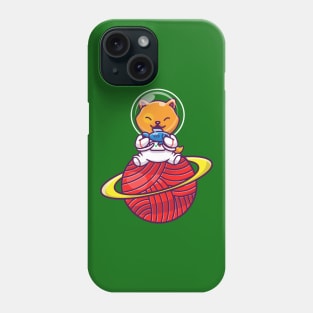 Cute Cat Astronaut Sitting On Planet With Fish Cartoon Phone Case