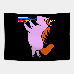 Pink unicorn drinking from the bottle Tapestry