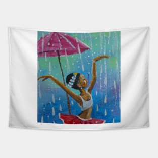 ballerina dancing in rain Tapestry