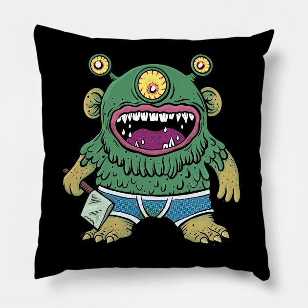 Monster In Underpants With Axe Pillow by RGB Ginger