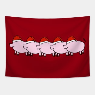 Cute Christmas Pig in Santa Hat Five Tapestry