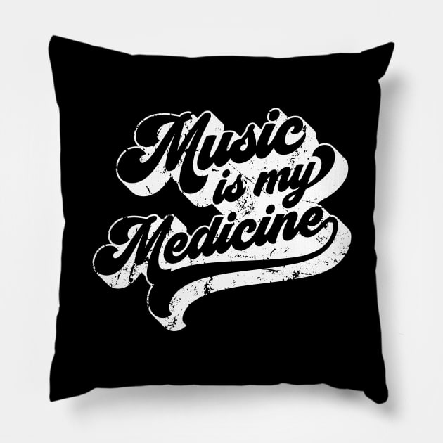 Music Is My Medicine • Vintage 70s Retro Style Quote Pillow by Kushteez