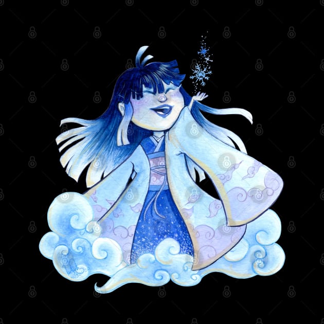 Yuki-onna performing snow magic by La Centauresse