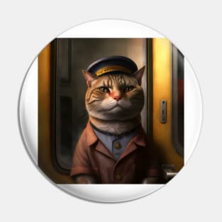 cat train conductor Pin