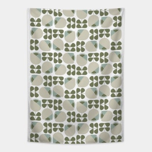 Retro Geometric Floral Pattern Olive Green, Light Taupe Tapestry