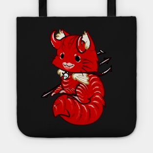 Halloween Chibi Winged Kitty - Red Tabby Devil Cat Tote