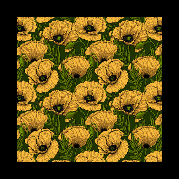 Yellow poppy garden on dark green - Poppies - Phone Case