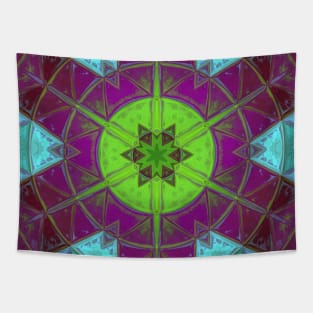 Mosaic Kaleidoscope Flower Green Purple and Blue Tapestry