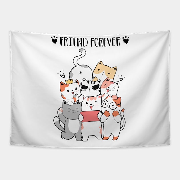 cute cat friend gang, best friend forever, cat friend take selfie Tapestry by Janatshie