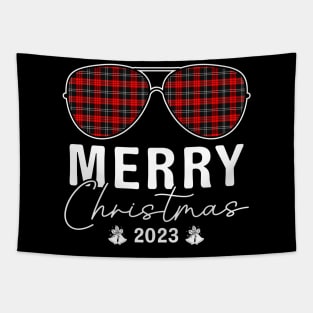 Sunglass Plaid Merry Christmas 2023 For Family Matching Tapestry