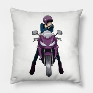 Beautiful motorcycle woman Pillow