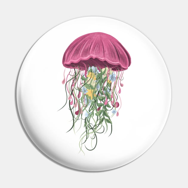 Jellyfish And Flowers Pin by TomCage