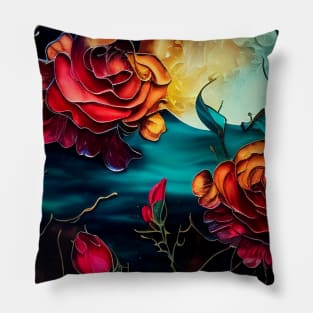 Red Roses Digital Art Stained Glass Pillow