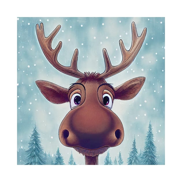 Cute Christmoose - Christmas Moose in the snow by Geminiartstudio