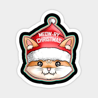 Kawaii Cat Santas Hat Meow-ry Christmas Magnet