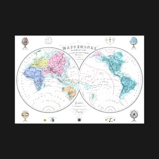 World map wall art 1876 dorm decor mappemonde from french school Art Print T-Shirt