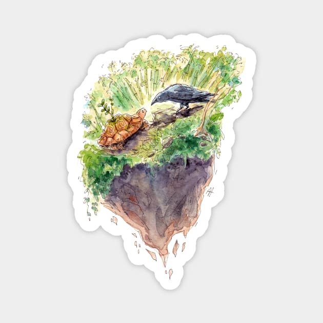 Tortoise and Crow Friends Magnet by Rumpled Crow