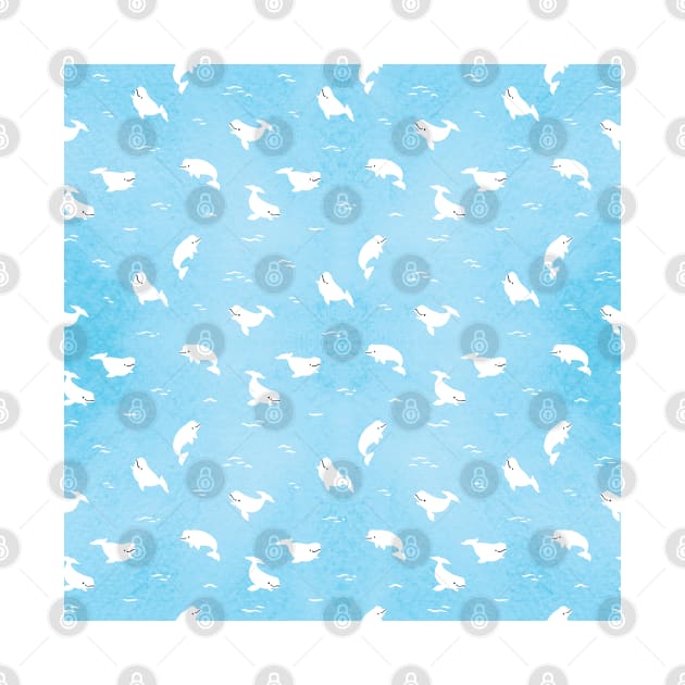 Water Color Beluga Whale Pattern in Blue by Noristudio